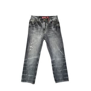 LRG Men's Distressed Black Gray Acid Wash Jeans 32